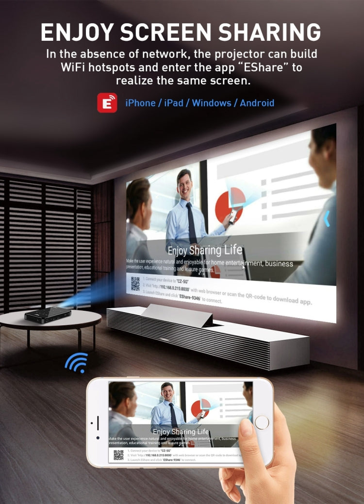 P9II Portable 4K Ultra HD DLP Mini Smart Projector with Infrared Remote Control, Amlogic S905X 4-Core A53 up to 1.5GHz Android 6.0, 2GB+16GB, Support 2.4G/5G WiFi, Bluetooth, TF Card(Black)