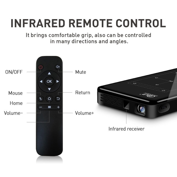 P9II Portable 4K Ultra HD DLP Mini Smart Projector with Infrared Remote Control, Amlogic S905X 4-Core A53 up to 1.5GHz Android 6.0, 2GB+16GB, Support 2.4G/5G WiFi, Bluetooth, TF Card(Black)