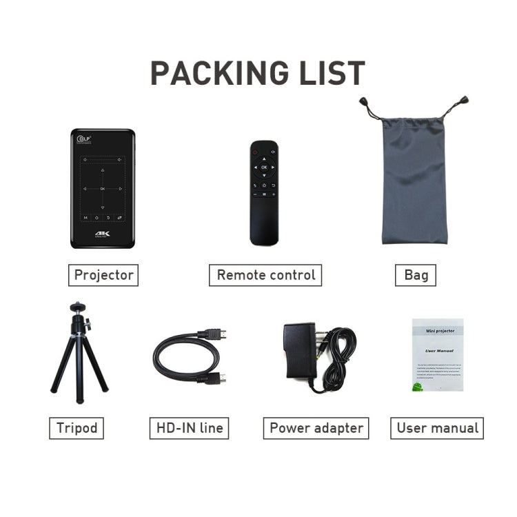 P9II Portable 4K Ultra HD DLP Mini Smart Projector with Infrared Remote Control, Amlogic S905X 4-Core A53 up to 1.5GHz Android 6.0, 2GB+16GB, Support 2.4G/5G WiFi, Bluetooth, TF Card(Black)