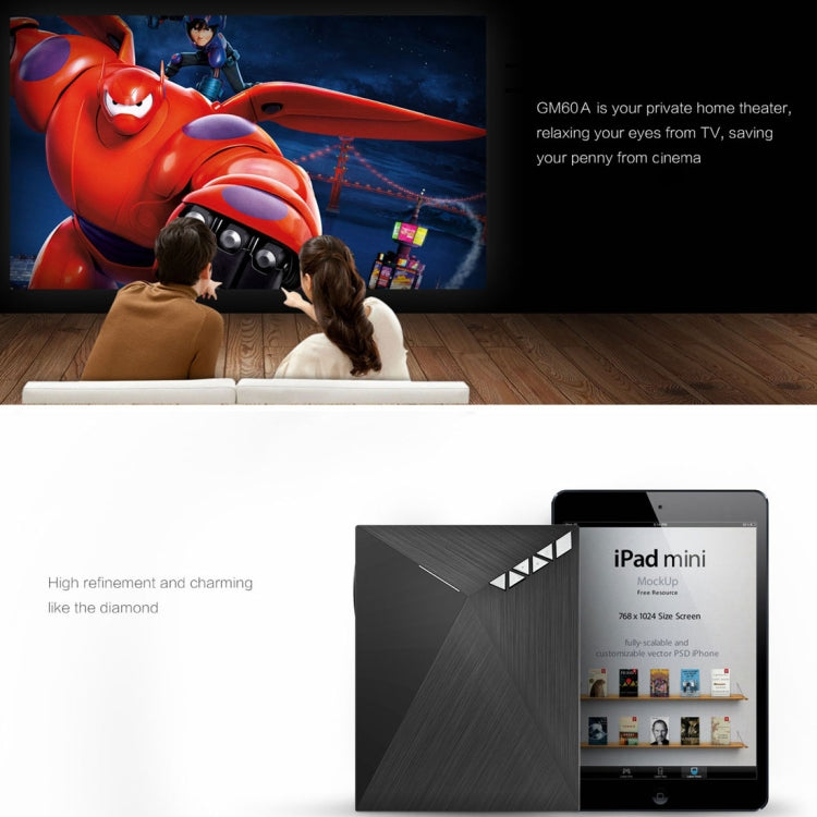 GM60A WiFi 800x480 LED Mini Projector HD Home Theater , Support USB + VGA + SD + HDMI + AV
