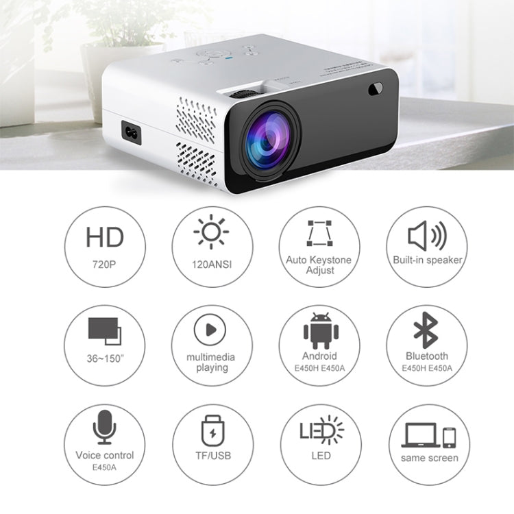 E450H 1280x720P 120 ANSI Lumens Portable Home Theater LED HD Digital Projector, Basic Version