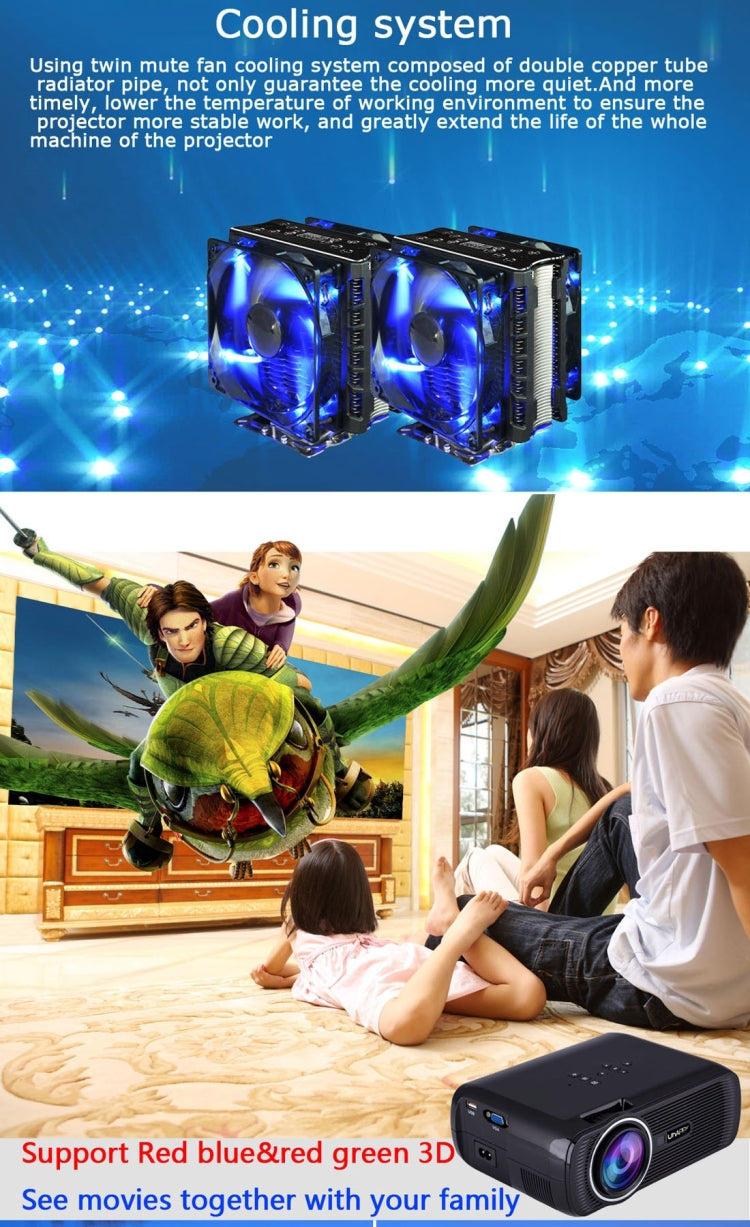 Uhappy U80 PRO 2200LM Android 4.4 Wireless Sync Display Home Theater LED WiFi Projector with Remote Control,1080P, RAM: 1GB, ROM: 8GB, Support HDMI + USB + TV + AV + VGA