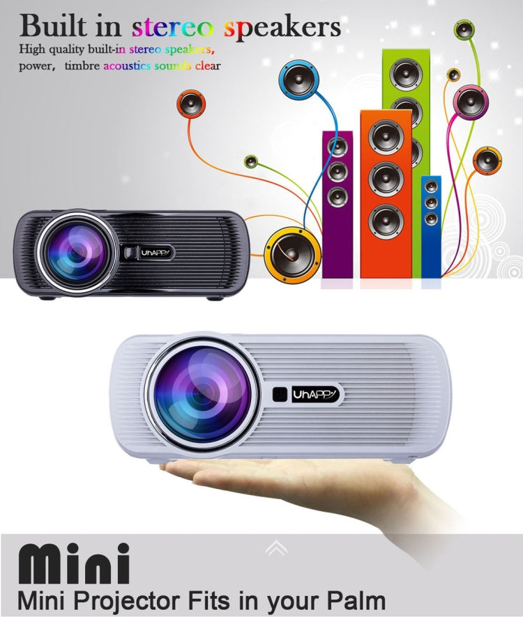Uhappy U80 PRO 2200LM Android 4.4 Wireless Sync Display Home Theater LED WiFi Projector with Remote Control,1080P, RAM: 1GB, ROM: 8GB, Support HDMI + USB + TV + AV + VGA
