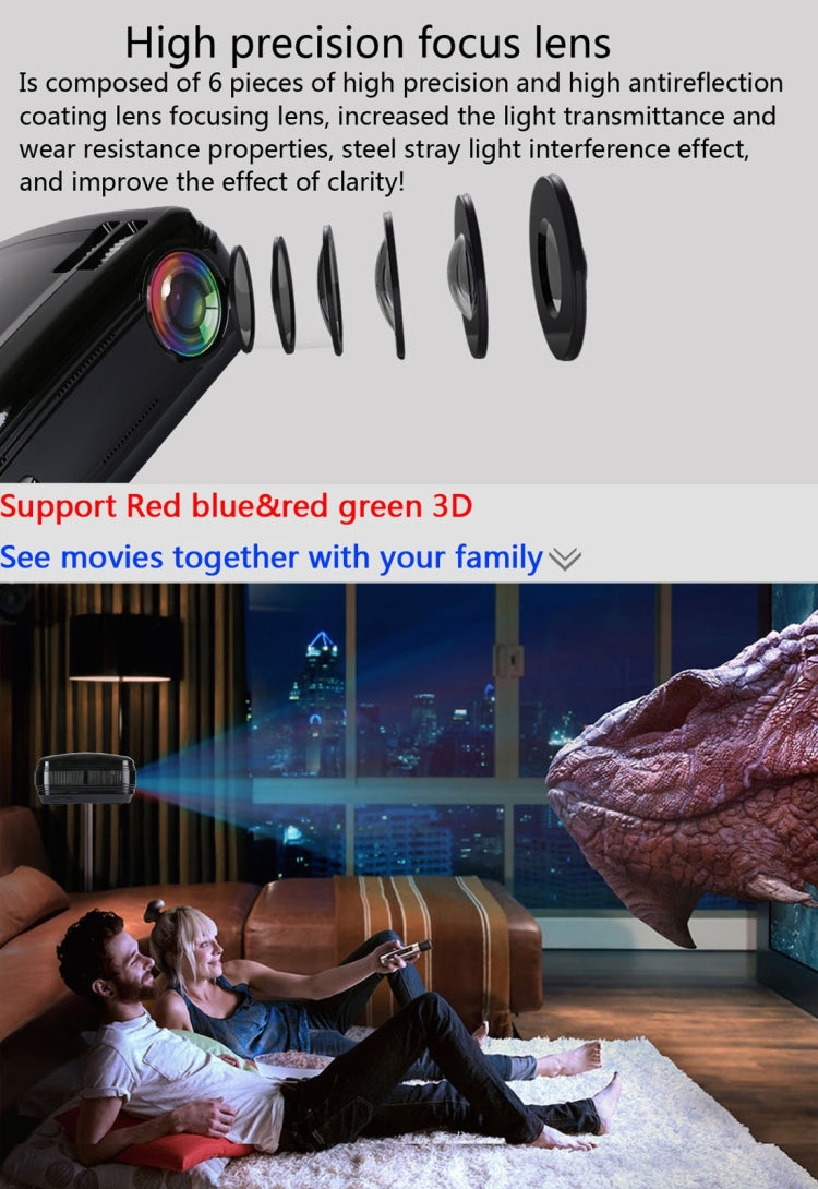 Uhappy U58 3200LM 1080P Home Theater 1280*768 LED Projector with Remote Control, Support HDMI + USB + TV + YPbPr + AV + VGA