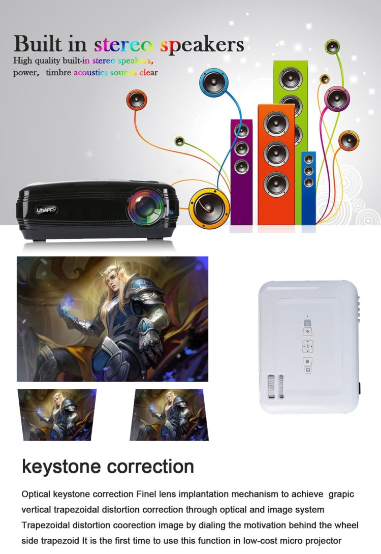 Uhappy U58 3200LM 1080P Home Theater 1280*768 LED Projector with Remote Control, Support HDMI + USB + TV + YPbPr + AV + VGA