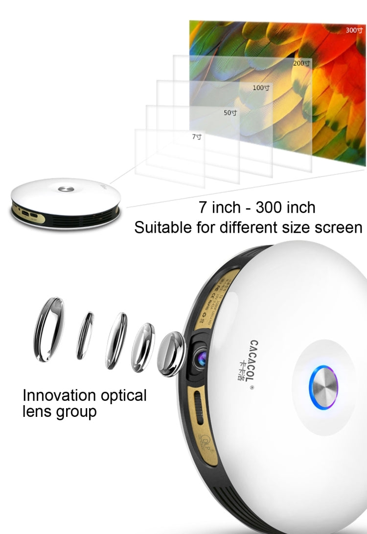 CACACOL ITC-DO8 220LM WiFi Smart 1280*800 DLP DMD LED Portable Projector with Remote Control,  Android 6.1 , MSD6A628 Quad Core, 2GB RAM, 16GB ROM, WiFi, BT, HDMI, without Tripod Holder