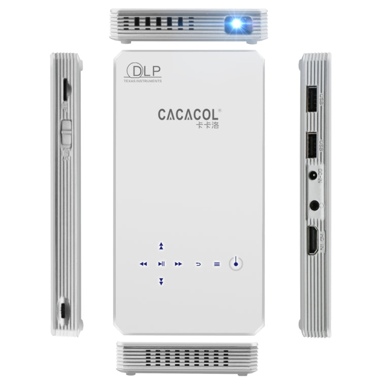 CACACOL ITC-DO5 Plus 50LM WiFi Smart 854*480 (WVGA) DLP 0.3DMD+RGBLED Portable Projector with Remote Control,  Touch Keys, Android 4.4, RK3128, 1GB RAM, 16GB ROM, WiFi, BT, HDMI (White)