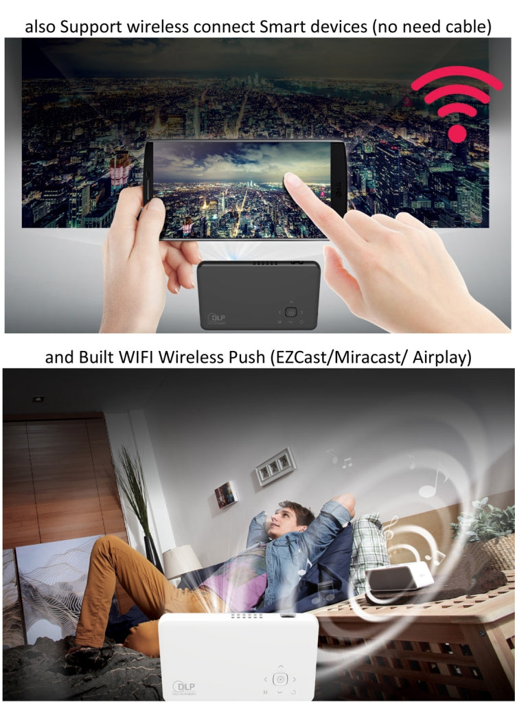Vivibright GP1SUP Mini 854x480 Android 4.4.4 DLP Pico Projector, 200Lux, Amlogic S805 Quad Core up to 1.5GHz, Support WiFi / Bluetooth / HDMI / USB / MHL / AV / EZCast / Miracast / Airplay