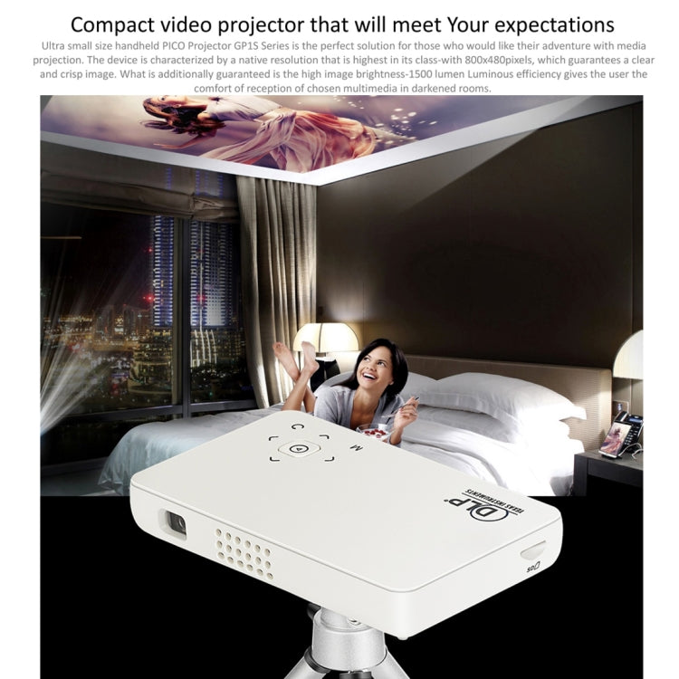 Vivibright GP1SUP Mini 854x480 Android 4.4.4 DLP Pico Projector, 200Lux, Amlogic S805 Quad Core up to 1.5GHz, Support WiFi / Bluetooth / HDMI / USB / MHL / AV / EZCast / Miracast / Airplay