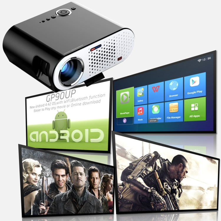 Vivibright GP90UP 350LUX 1280*800 HD LED Projector with Remote Controller, Amlogic S805 Quad Core up to 1.5GHz, 1GB+8GB, HDMI, VGA, AV, USB, RJ45(Black)