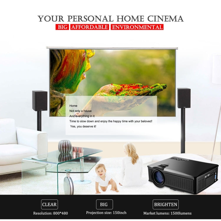 LY-40 1800 Lumens 1280 x 800 Home Theater LED Projector with Remote Control, UK Plug(Black)