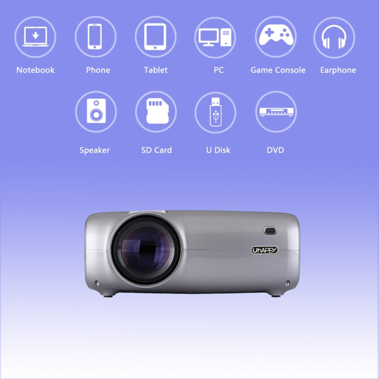 UHAPPY U43 Pro 4.3 inch LCD Screen 1080P HD Android 6.0 WiFi Bluetooth Mini Projector with Remote Control, Support USB / SD / HDMI / VGA / AV (Grey)