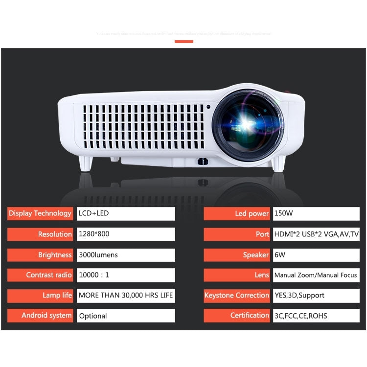 VS-627 Mini Projector 3500ANSI LM LED 1280x800 GA Multimedia Video Projector, Support HDMI / USB / VGA / AV / TV Interfaces, Projecting Distance: 1.2-6.2m(Black)
