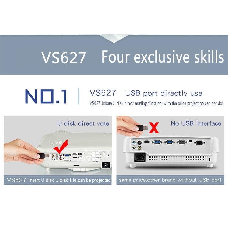 VS-627 Mini Projector 3500ANSI LM LED 1280x800 GA Multimedia Video Projector, Support HDMI / USB / VGA / AV / TV Interfaces, Projecting Distance: 1.2-6.2m(Black)