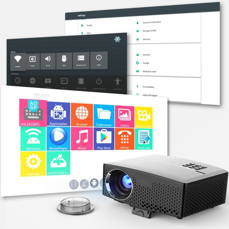 GP80UP Android WiFi LED Projector 1800LM 800x480 Home Theater with Remote Controller, Support HDMI, VGA, AV, USB Interfaces, EU / US / UK / AU Plug Optional(Black)