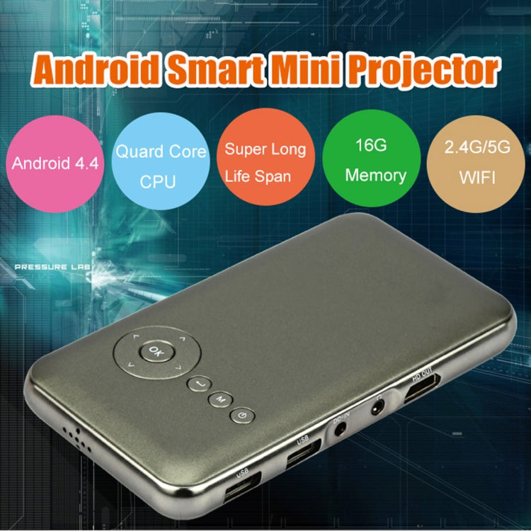 Wejoy DL-S6+ 1000 Lumens 854x480 Smart Mini Projector, RK3128 CPU, 1GB+32GB, Android 4.4, Bluetooth, WiFi, HDMI(Grey)