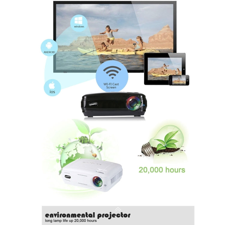 Uhappy U58 Pro 3200LM 1080P Home Theater 1280*768 LED Projector with Remote Control, Support HDMI + USB + TV + YPbPr + AV + VGA , RAM: 1GB, ROM: 8GB