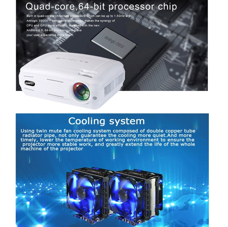 Uhappy U58 Pro 3200LM 1080P Home Theater 1280*768 LED Projector with Remote Control, Support HDMI + USB + TV + YPbPr + AV + VGA , RAM: 1GB, ROM: 8GB