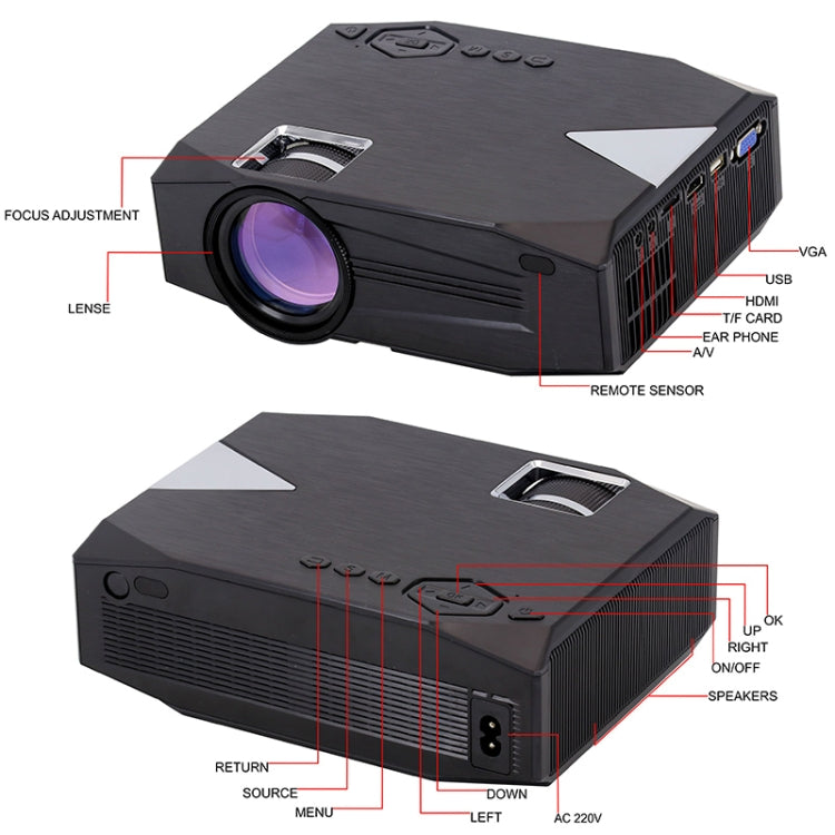 BLJ-333 1920x1080 2000 Lumens LCD Portable Home Theater Mini Projector, Support HDMI / SD / USB / AV / VGA