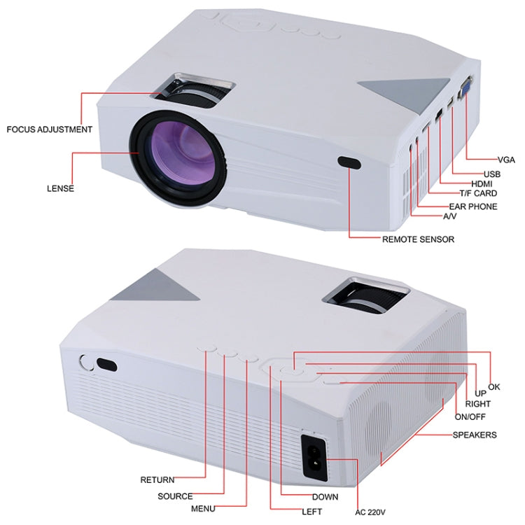 BLJ-333 1920x1080 2000 Lumens LCD Portable Home Theater Mini Projector, Support HDMI / SD / USB / AV / VGA