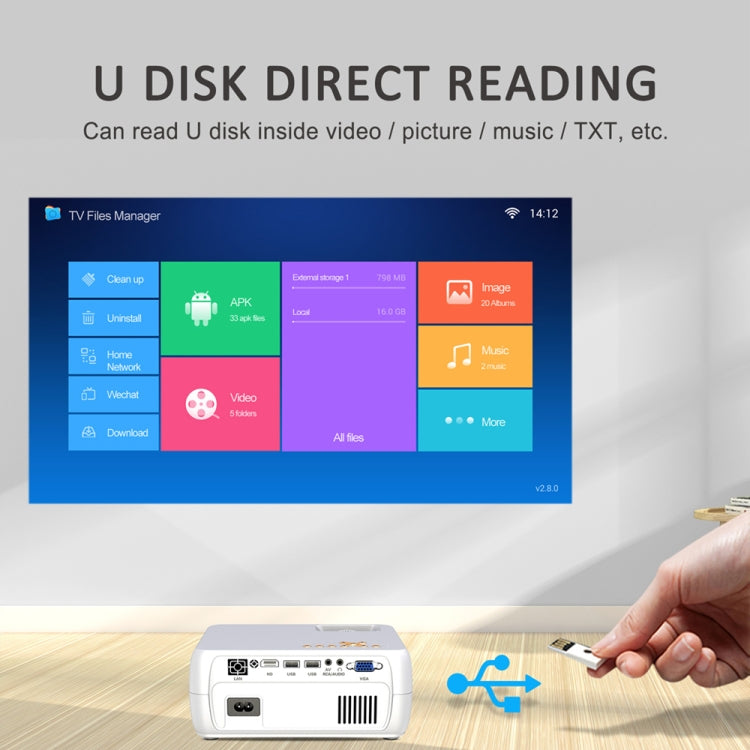DH-A20 2200 Lumen 800 x 480 HD Smart Projector, Support VGA / HDMI / USB x 2 / AV / RCA Audio, Basic Version