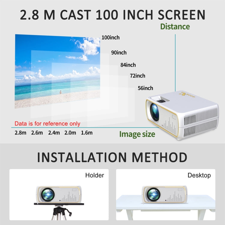 DH-A20 2200 Lumen 800 x 480 WiFi HD Smart Projector, Support VGA / HDMI / USB x 2 / AV / RCA Audio, Sync Version