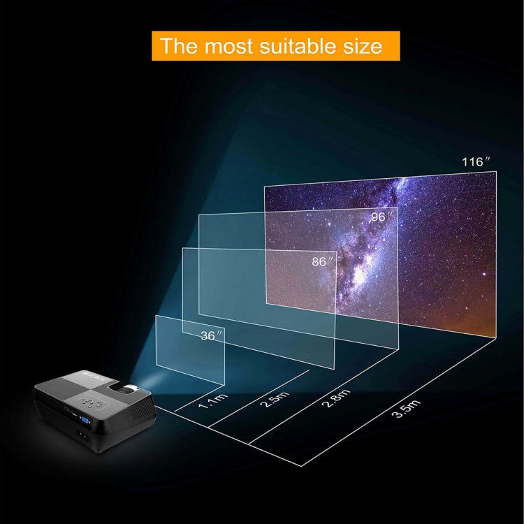 GT-P9A Portable Home Theater 60W 2000 Lumens LCD Multimedia Video Projector, Android 6.0, Support HDMI, Micro SD, AV, VGA, USB(Black)