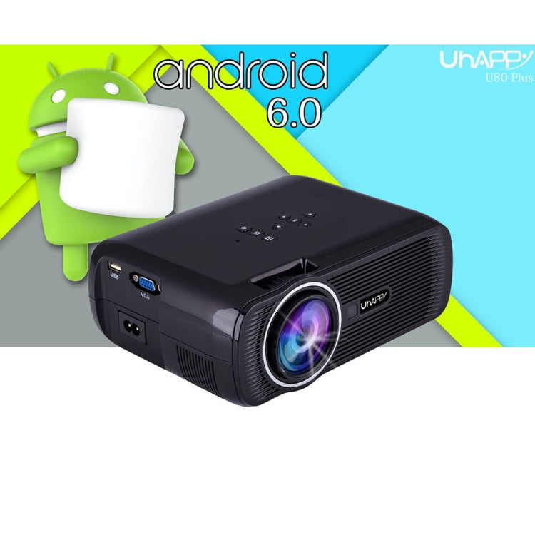 UHAPPY U80 Plus LCD 1500 Lumens Home Theater HD 1080P Mini Projector, Android 6.0, Bluetooth V4.0, Wi
