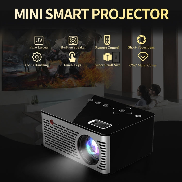 T200 500ANSI Lumens 1080P Full HD Touch Control Mini Home Entertainment Smart Projector, Built-in Speaker, Support AV / HDMI / TF Card (Black)