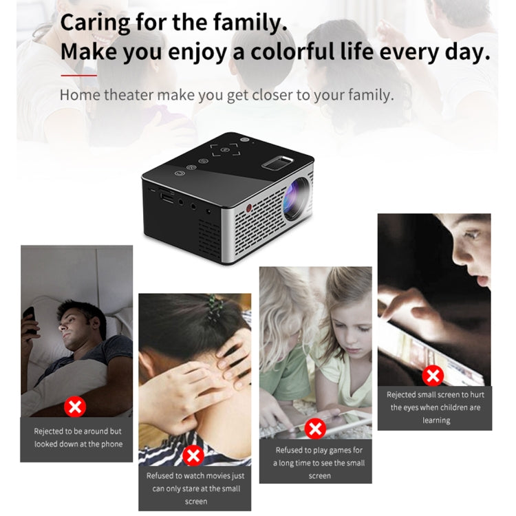 T200 500ANSI Lumens 1080P Full HD Touch Control Mini Home Entertainment Smart Projector, Built-in Speaker, Support AV / HDMI / TF Card (Black)