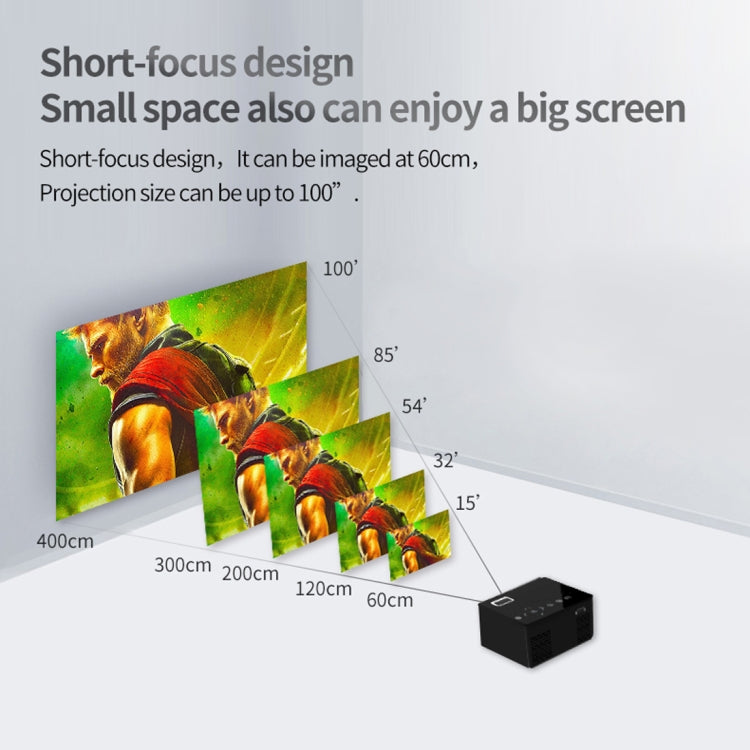 T200 500ANSI Lumens 1080P Full HD Touch Control Mini Home Entertainment Smart Projector, Built-in Speaker, Support AV / HDMI / TF Card (Black)