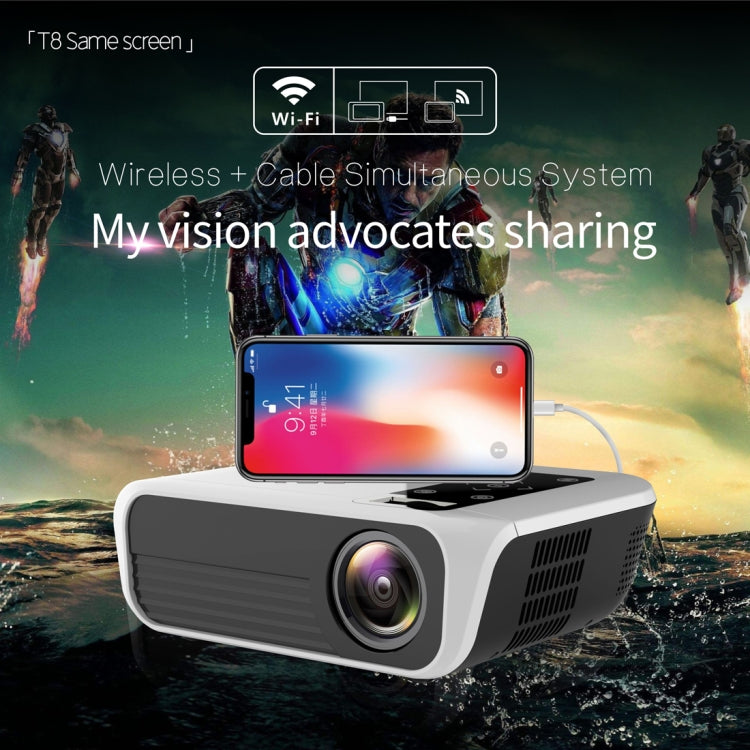 T8 1920x1080 Portable Home Theater Office Full HD Mini LED Projector with Remote Control, Built-in Speaker, Support USB / HDMI / AV / IR, Same Screen Version