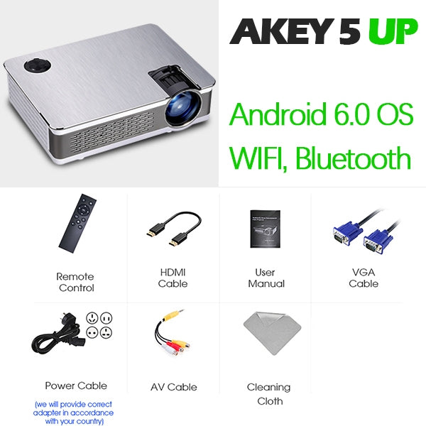 AUN AKEY5 UP 3800 Lumens 1920 x 1080P Full HD Home Entertainment Video Projector, Android 6.0, 1GB+8GB, Support Bluetooth / WiFi (White)