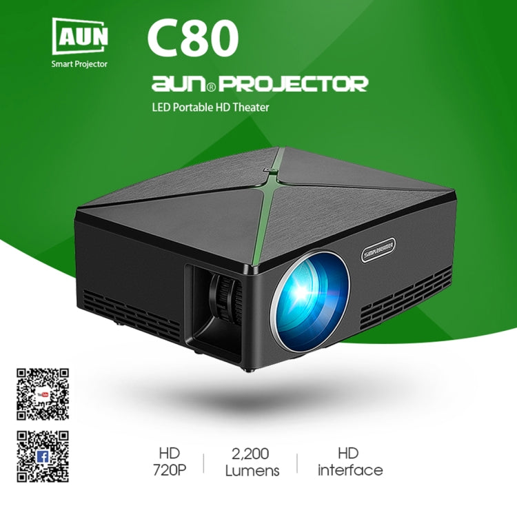 AUN C80 2200 Lumens 1280 x 720P LED Portable HD Theater Projector (Black)