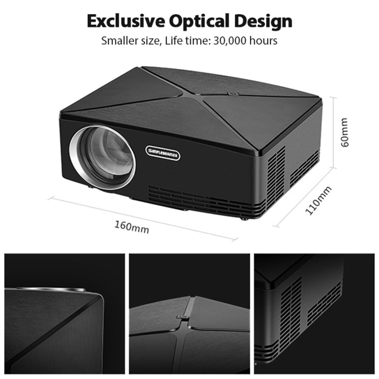 AUN C80 2200 Lumens 1280 x 720P LED Portable HD Theater Projector (Black)