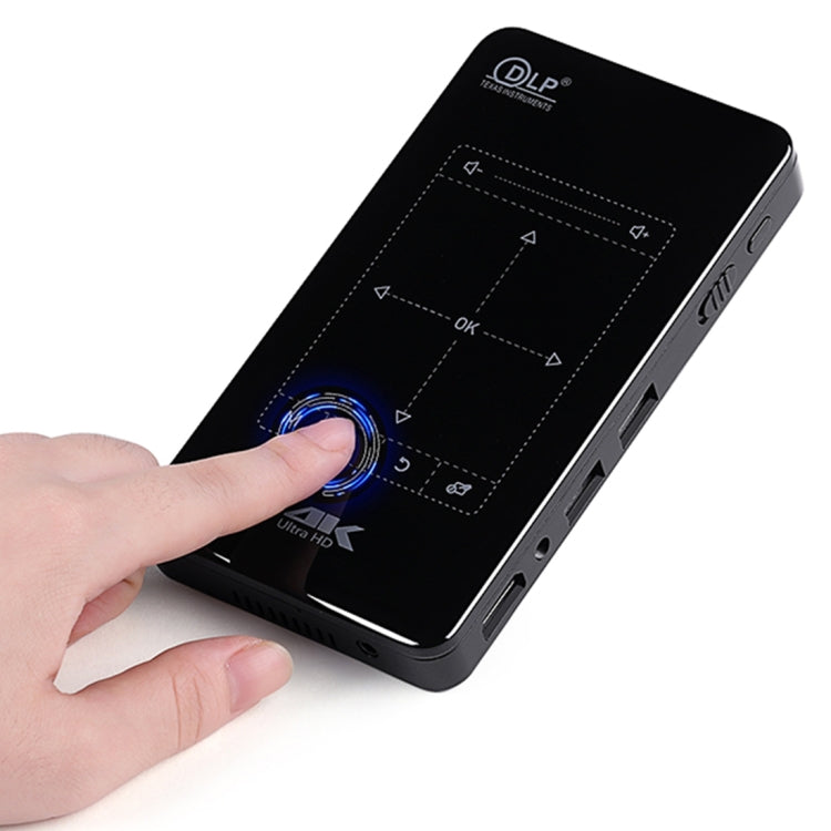 AUN D7 200 ANSI Lumens 854 x 480(WVGA) 4K Touch Panel Mini Projector, Android 6.0, Amlogic S905X, Quad Core ARM Cortex-A53 up to 1.5GHz, 1GB + 8GB, Support Bluetooth / Dual Band WiFi(Black)