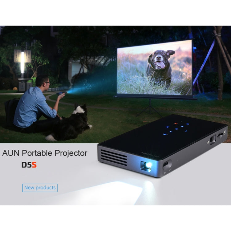 AUN D5S 200 ANSI Lumens 854 x 480(WVGA) DLP Display Portable Projector, Quad Core ARM RK3128, Android 6.0, 1GB + 8GB, Support Bluetooth / WiFi(Black)