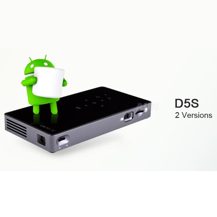 AUN D5S 200 ANSI Lumens 854 x 480(WVGA) DLP Display Portable Projector, Quad Core ARM RK3128, Android 6.0, 1GB + 8GB, Support Bluetooth / WiFi(Black)