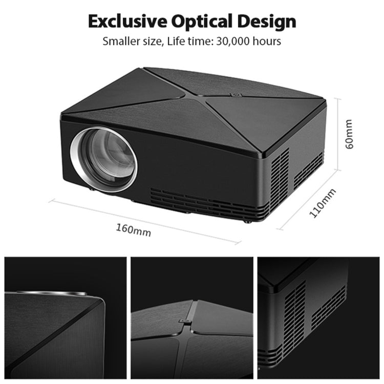 AUN C80UP 2200 Lumens 1280 x 720P LED Portable HD Theater Projector, Amlogic S905X Quad Core ARM Cortex-A53 up to 2.0GHz, Android 6.0.1 OS, 1GB + 8GB, Support WiFi, Bluetooth(Black)