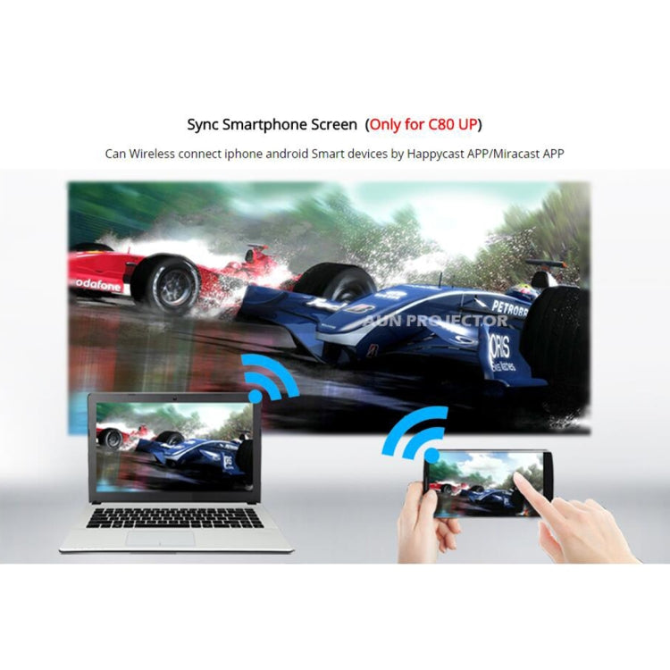 AUN C80UP 2200 Lumens 1280 x 720P LED Portable HD Theater Projector, Amlogic S905X Quad Core ARM Cortex-A53 up to 2.0GHz, Android 6.0.1 OS, 1GB + 8GB, Support WiFi, Bluetooth(Black)