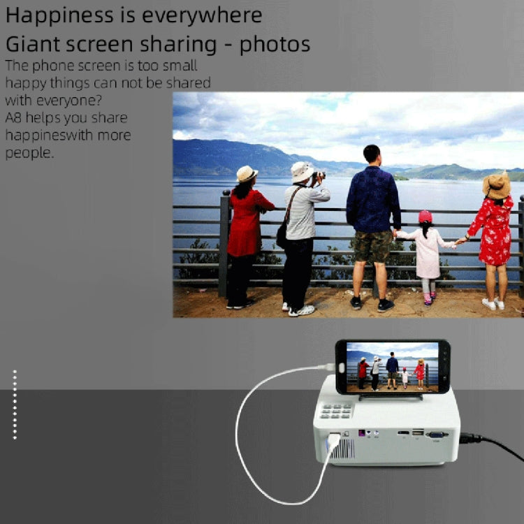 A8 800x480 1200LM Mini LED Projector Home Theater, Support HDMI & AV & VGA & USB, Mobile Phone Version (White)