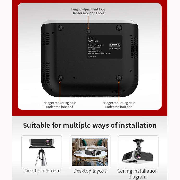 T500 1920x1080 3000LM Mini LED Projector Home Theater, Support HDMI & AV & VGA & USB & TF, Mobile Phone Version (White)