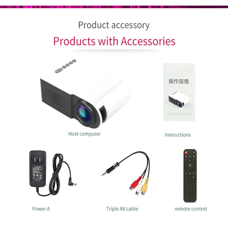 YG210 320x240 400-600LM Mini LED Projector Home Theater, Support HDMI & AV & SD & USB, Battery Version