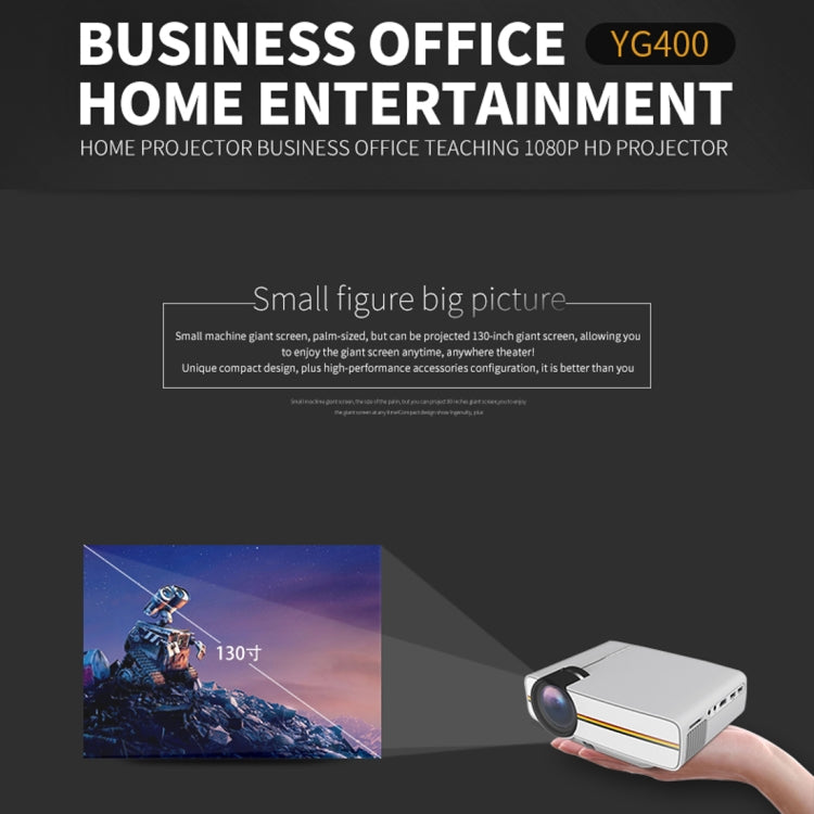 YG400 800x480 1200LM Mini LED Projector Home Theater, Support HDMI & AV & SD & USB & VGA, Mobile Phone Version