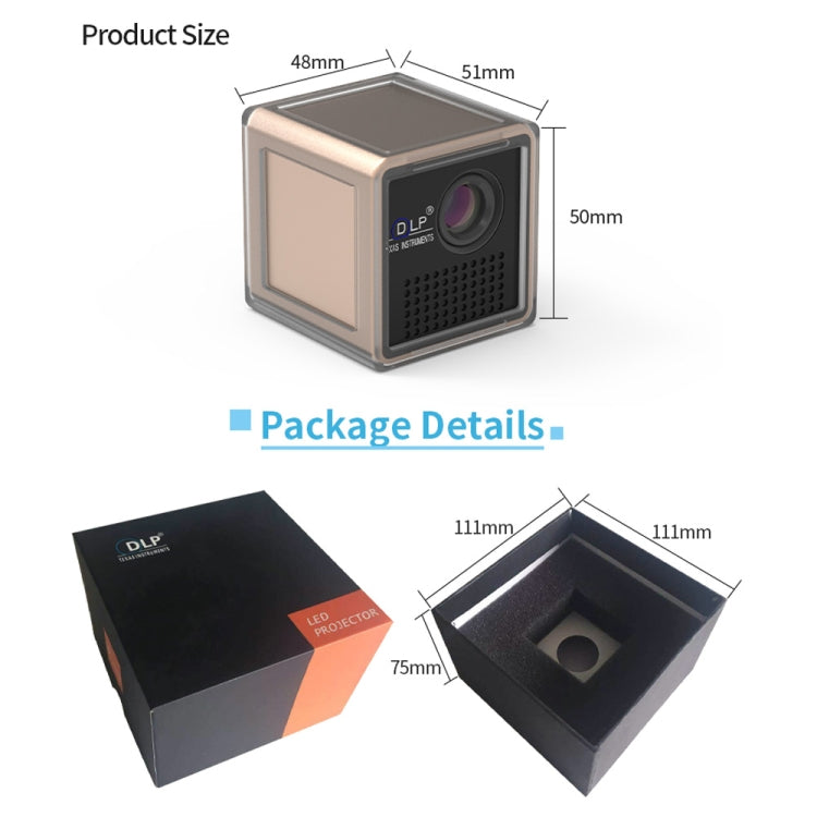 P1S 5V 2A Output DLP Optical Engine USB Charging LED Micro WiFi Projector Pocket Beamer Home Theater with Indicator light, Support TF Card & WiFi & Android / Apple Phone