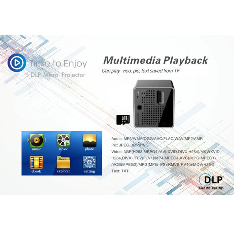 P1 5V 2A Output DLP Image System USB Charging LED Micro Projector Pocket Beamer Home Theater with Indicator light, Support TF Card(Black)