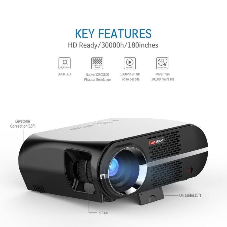 Vivibright GP100 1280x800 Home Theater LED Projector with Indicator light, Support HDMI & AV & USB Devices(Black)