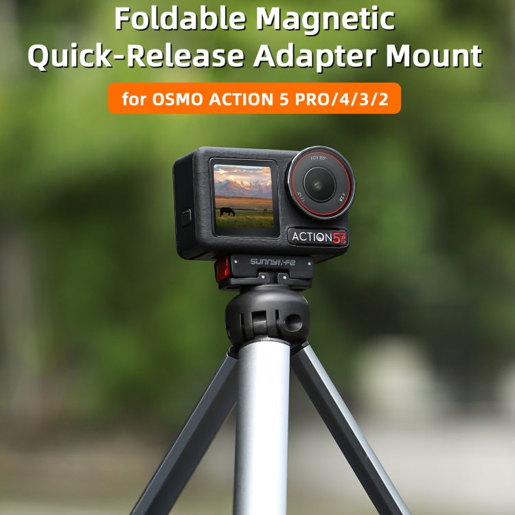 For DJI Osmo 360 / Action 5 Pro / 4 / 3 Sunnylife Foldable Magnetic Quick Release Mount Action Camera Selfie Stick Tripod Adapter Cam Stand  - Black