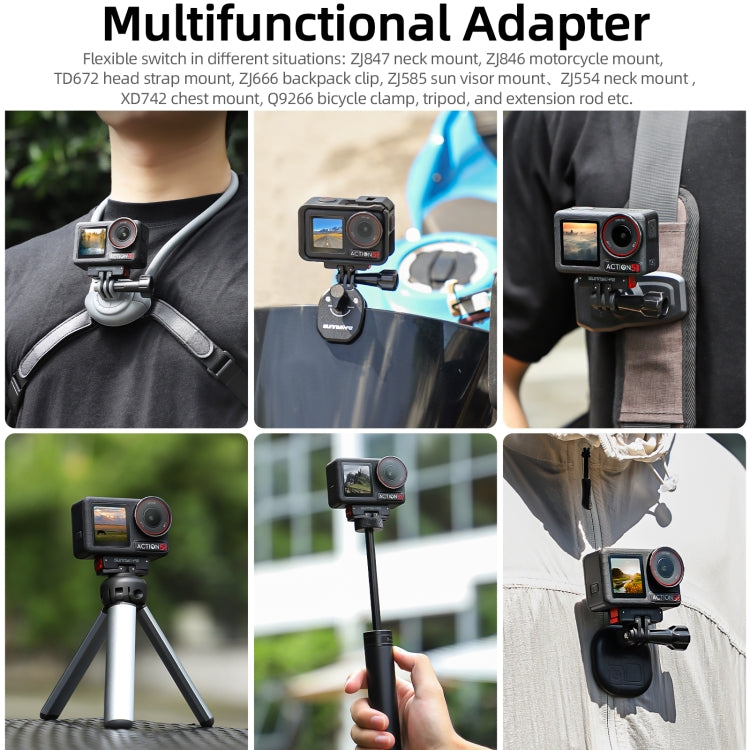 For DJI Osmo 360 / Action 5 Pro / 4 / 3 Sunnylife Foldable Magnetic Quick Release Mount Action Camera Selfie Stick Tripod Adapter Cam Stand  - Black