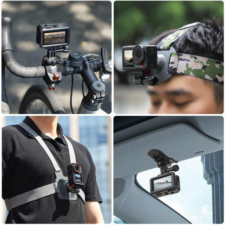 For DJI Osmo 360 / Action 5 Pro / 4 / 3 Sunnylife Foldable Magnetic Quick Release Mount Action Camera Selfie Stick Tripod Adapter Cam Stand  - Black